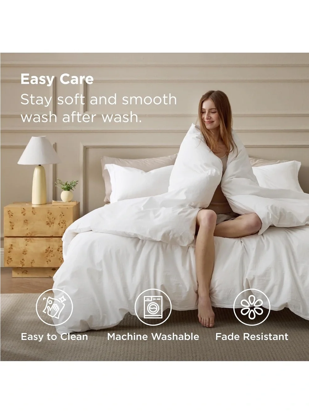 NEW Bedsure 100% Washed Cotton Duvet Cover Set (Natural White, Queen, 90